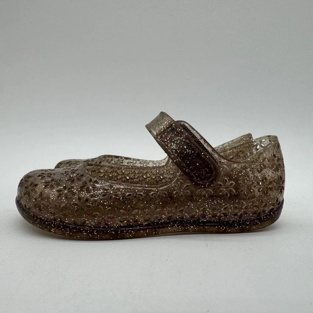 Old Navy Toddler Girls US 5 Brown Glitter Jelly Mary Jane Flats Flower Cutouts